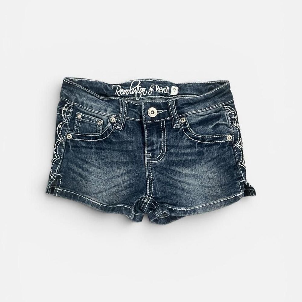 Y2K Revolution & Revolt Rhinestone Butterfly Pocket Low Rise Denim Shorts 7